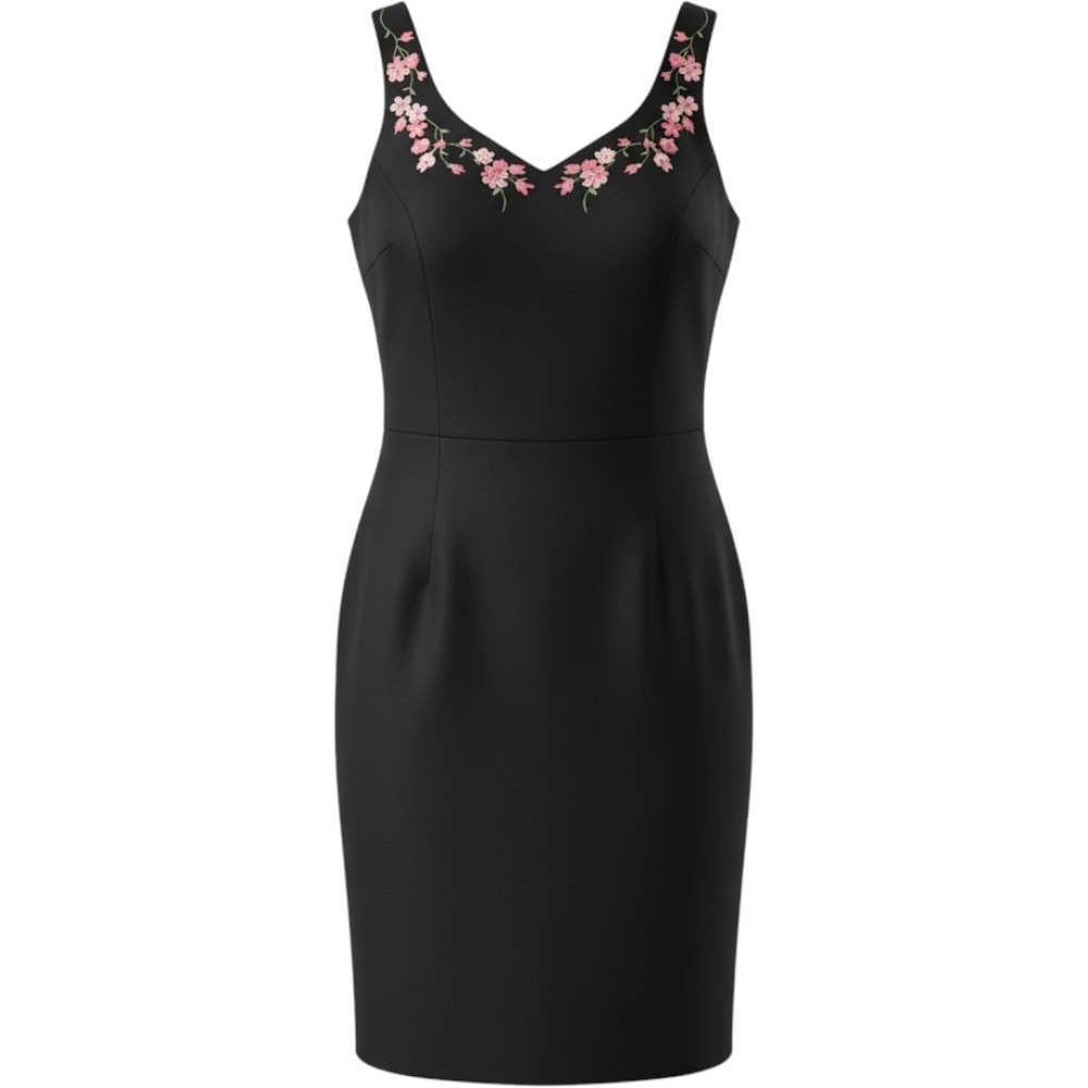 Ann Taylor 100% Silk Black Floral‎ Embroidered Sheath Dress Size 6